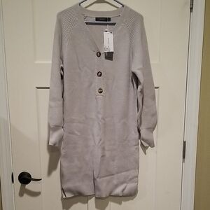 Soft Ribbed Long Sleeve Gray Sweater Dress Size Large NWT